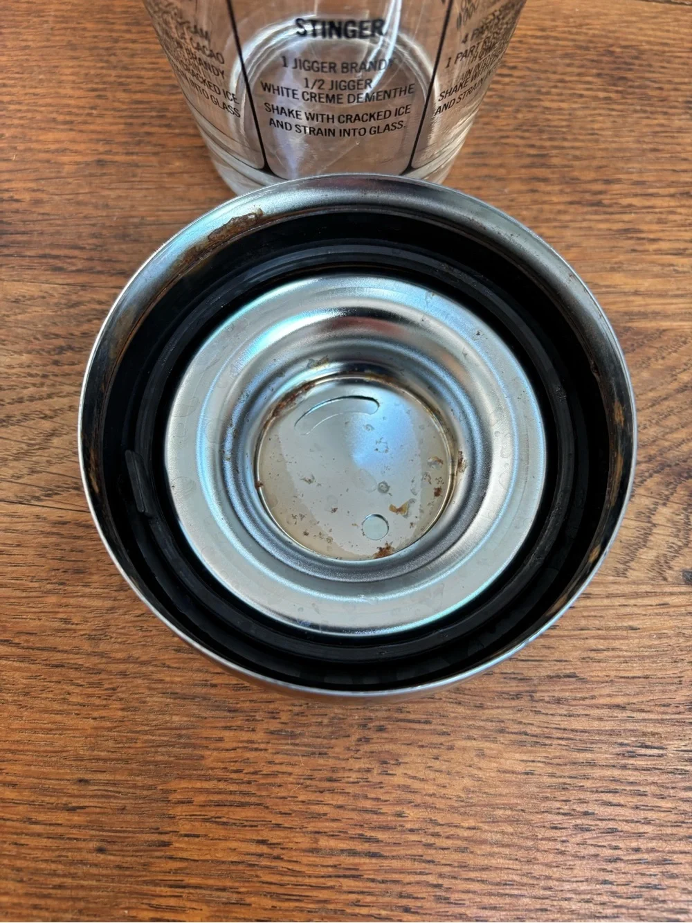 Vintage MCM Cocktail Shaker with Recipe Graphics - Silver & Clear